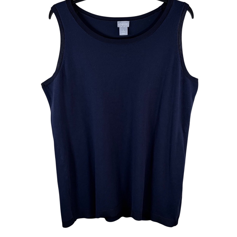 Chicos Navy Blue Sweater Knit Tank Top Scoop Neck Sleeveless Shell Womens 2 L